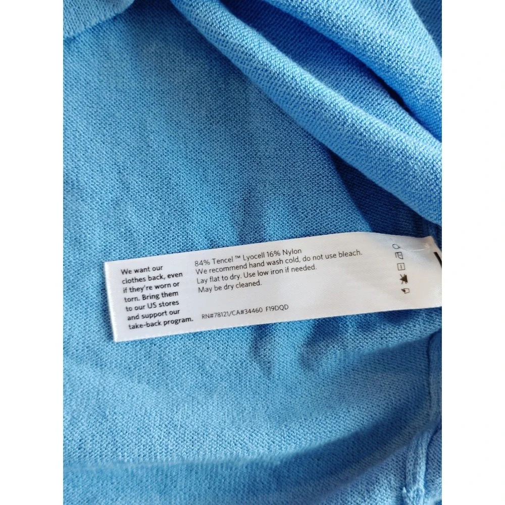 NWOT Eileen Fisher Tencel Blue V-Neck Lightweight Long Sleeve Sweater Preppy L - Picture 6 of 10